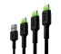 Conjunto 3x Cabo USB-C Tipo C 30cm, 120cm, 200cm LED Green Cell Ray, com carregamento rápido Ultra Charge, Quick Charge 3.0