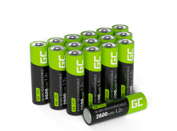 16x Pilhas recarregáveis AA R6 2600mAh Ni-MH Baterias Green Cell